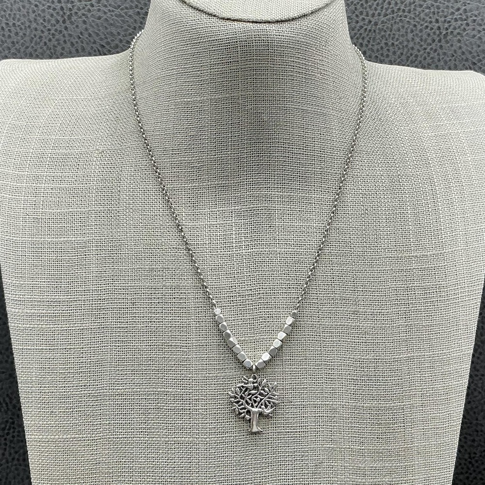 Fossil Necklace Silver Tone Tree Of Life Beaded Pendant‎ 18 In Statement Jewelry